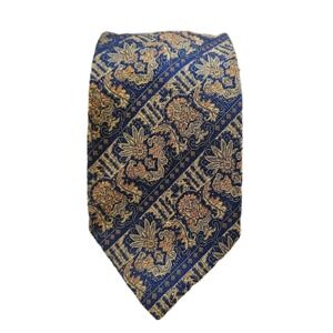JZ Richards Boulder Mens Silk Necktie Blue Gold  Woven Tie Striped